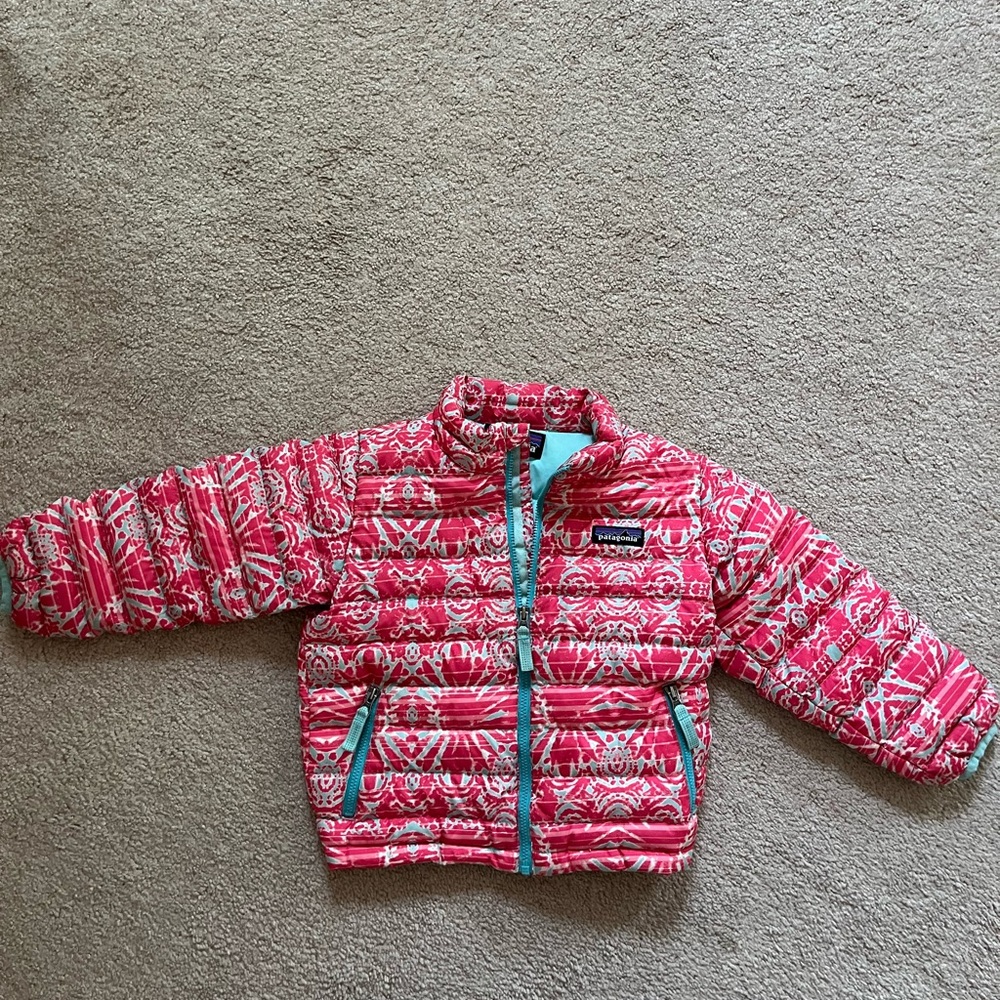 Patagonia Down Sweater.  Girls 3T.  Pink and turquoise.  Smoke free/pet free.